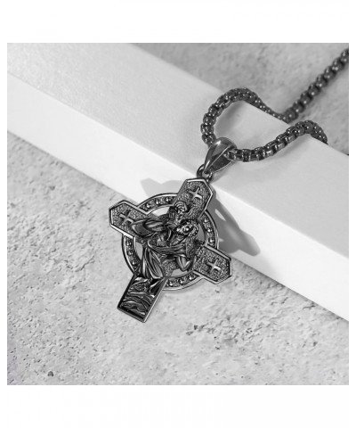 925 Sterling Silver Patron Saint Necklace | Amulet Necklace Cross Jewelry for Men with 2.5mm 22"+2" Rolo Chain B03-Saint Chri...