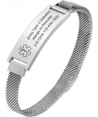 Medical Alert Id Bracelet for Men Women Kids - Free Engraved Magnetic Stainless Steel Wrist Band Emergency Bracelets Wristban...
