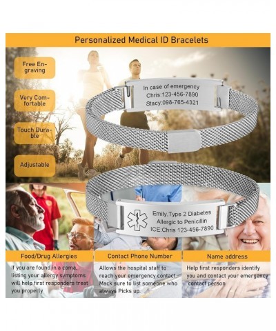 Medical Alert Id Bracelet for Men Women Kids - Free Engraved Magnetic Stainless Steel Wrist Band Emergency Bracelets Wristban...