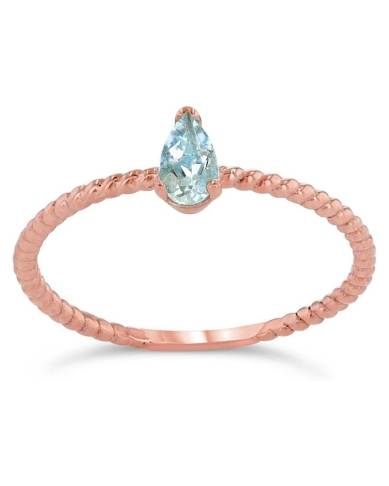 Dainty 14k Rose Gold Solitaire Aquamarine Pear-Shaped Modern Engagement Rope Ring $56.97 Rings