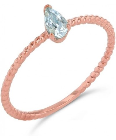 Dainty 14k Rose Gold Solitaire Aquamarine Pear-Shaped Modern Engagement Rope Ring $56.97 Rings