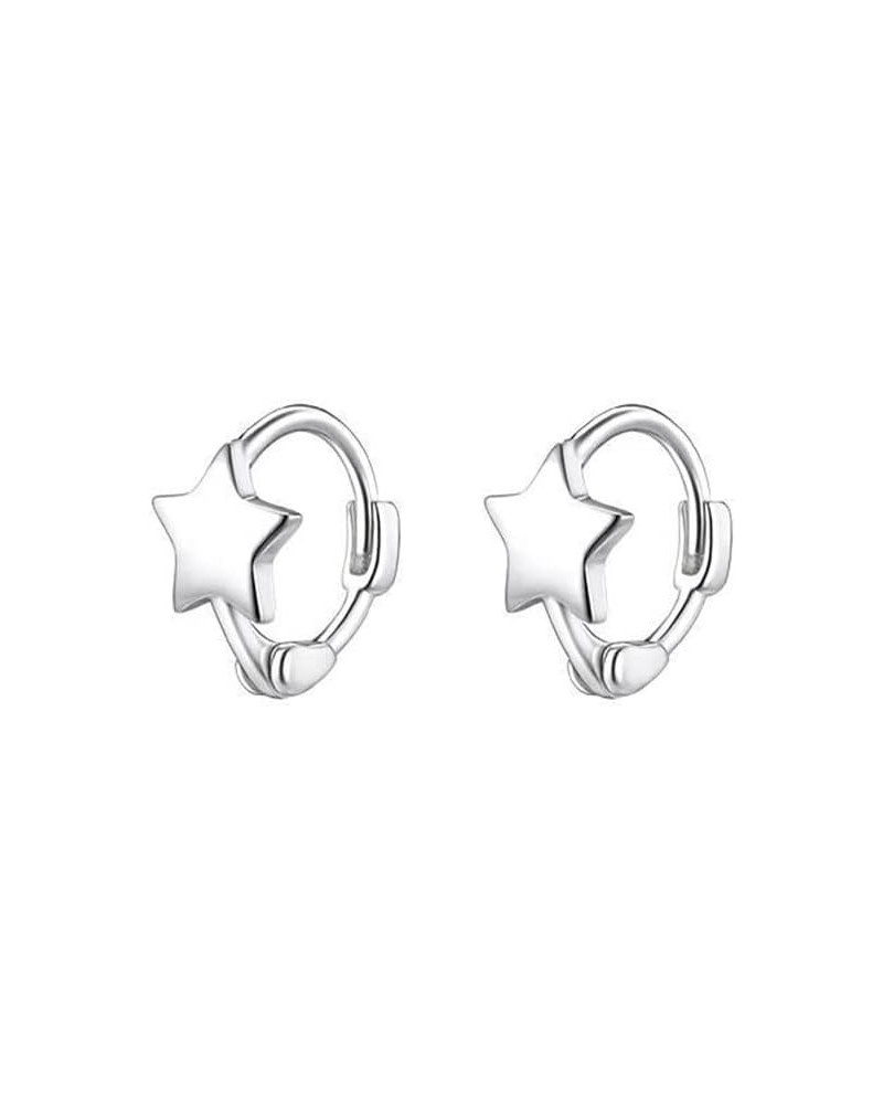 Cute Tiny Star 925 Sterling Silver Cartilage Tragus Small Hoop Earrings for Women Teen Girls Little Mini Sleeper Huggie Hoops...