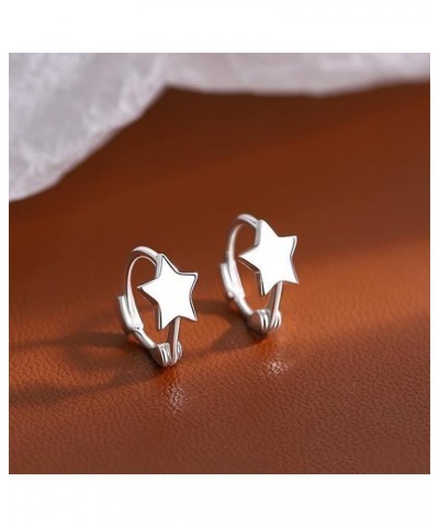 Cute Tiny Star 925 Sterling Silver Cartilage Tragus Small Hoop Earrings for Women Teen Girls Little Mini Sleeper Huggie Hoops...