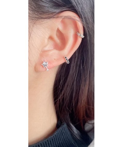 Cute Tiny Star 925 Sterling Silver Cartilage Tragus Small Hoop Earrings for Women Teen Girls Little Mini Sleeper Huggie Hoops...