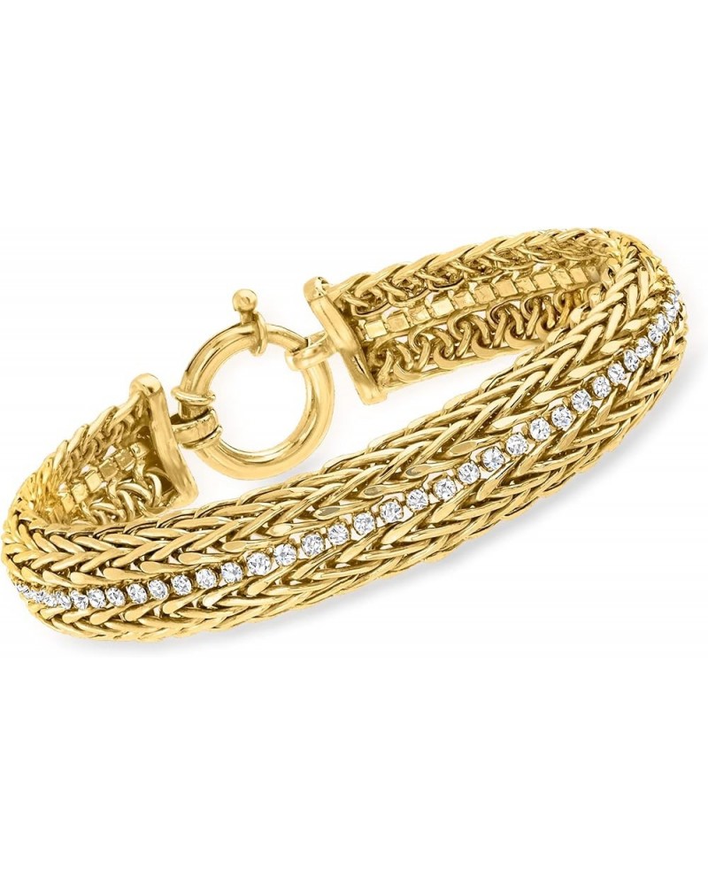 1.40 ct. t.w. CZ 2-Row Wheat-Chain Bracelet in 18kt Gold Over Sterling 8.0 Inches $73.08 Bracelets