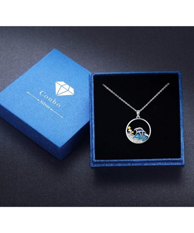 Yin Yang Wave Necklace for Women 925 Sterling Silver Hawaiian Ocean Wave Necklace Blue Ocean Necklace Summer Beach Theme Jewe...