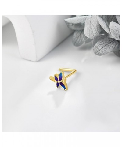 14K Solid Yellow Gold Daisy/Shark Tooth/Lightning Bolt/Dragonfly Nose Stud L Shaped 14K Real Gold Nose Jewelry Gifts for Wome...