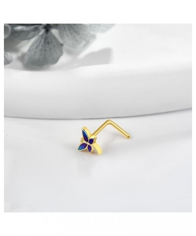 14K Solid Yellow Gold Daisy/Shark Tooth/Lightning Bolt/Dragonfly Nose Stud L Shaped 14K Real Gold Nose Jewelry Gifts for Wome...