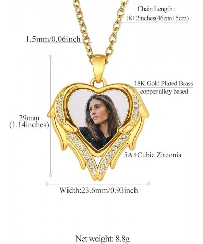 Customized Heart Photo Necklace Plain/Bling CZ/Rose/Angel Wings/Rotatable 2-Side Picture Pendant Stainless Steel/Gold Plated/...