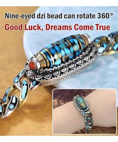 Turquoise Six-character Mantra Nine-eyed Dzi Bead Bracelet, Tibetan Style Transfer Rotating Nine Eyes Dzi Beads Bracelet, Tib...