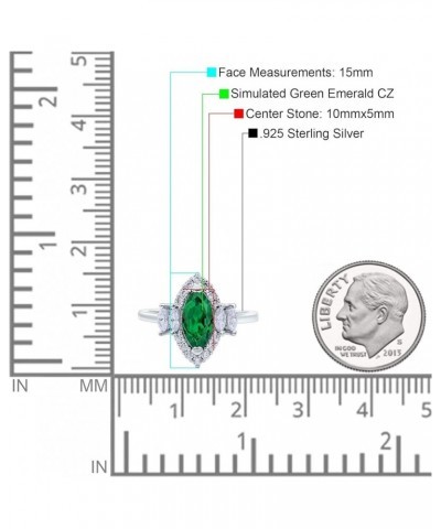 Marquise Cut Halo Vintage Art Deco Wedding Engagement Bridal Ring Simulated Cubic Zirconia 925 Sterling Silver Simulated Gree...