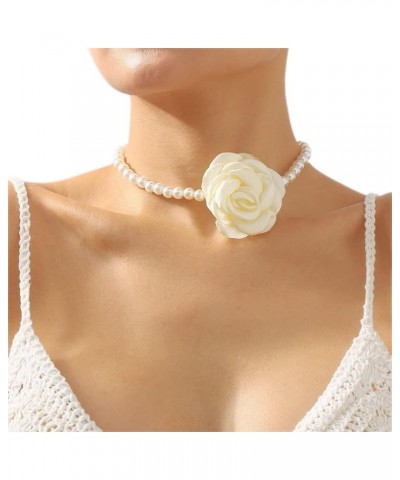 Baroque Pearl Choker Necklace with Handmade Flower Vintage Floral Rose Collar Bridal Pearl Neck Chain Party Neck Jewelry for ...