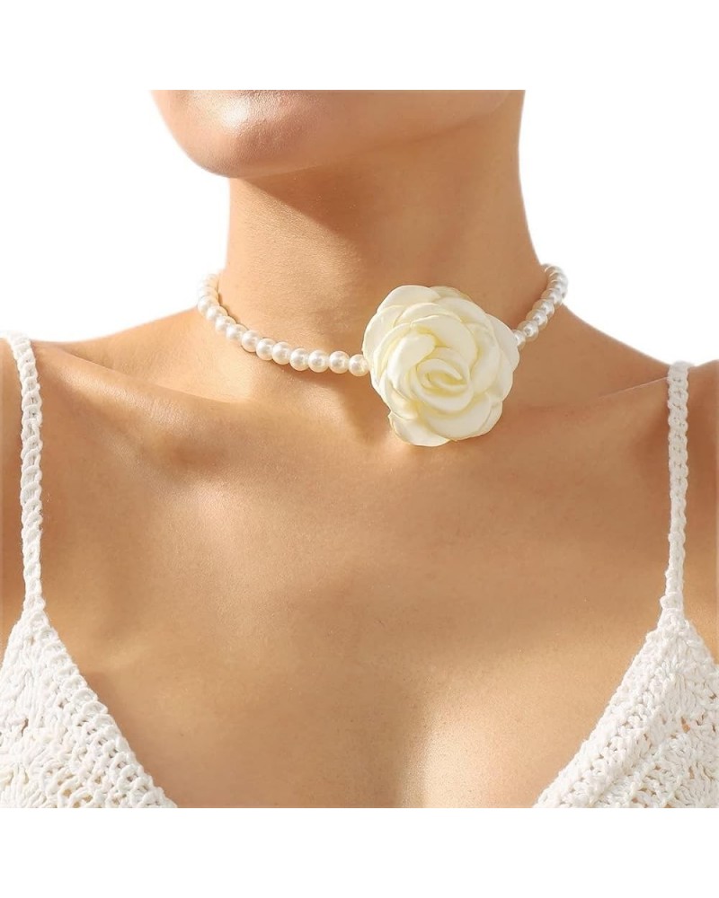 Baroque Pearl Choker Necklace with Handmade Flower Vintage Floral Rose Collar Bridal Pearl Neck Chain Party Neck Jewelry for ...