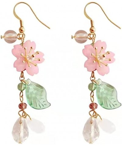 Cute Pink Flower Dangle Drop Earrings for Women Girls Acrylic Sakura Leaf Earrings Summer Beach Long Tassel Earrings Holiday ...