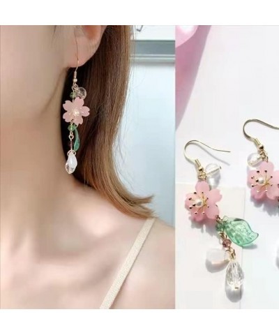 Cute Pink Flower Dangle Drop Earrings for Women Girls Acrylic Sakura Leaf Earrings Summer Beach Long Tassel Earrings Holiday ...