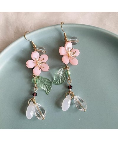 Cute Pink Flower Dangle Drop Earrings for Women Girls Acrylic Sakura Leaf Earrings Summer Beach Long Tassel Earrings Holiday ...