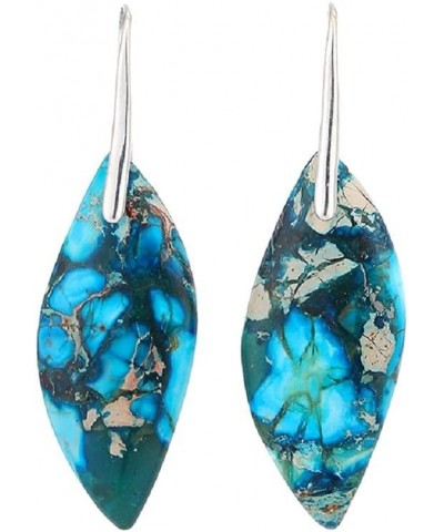 Imperial Jasper Natural Stone Colorful Drop Earrings Leaf Shape Jewelry for Women Girls Blue $8.84 Earrings