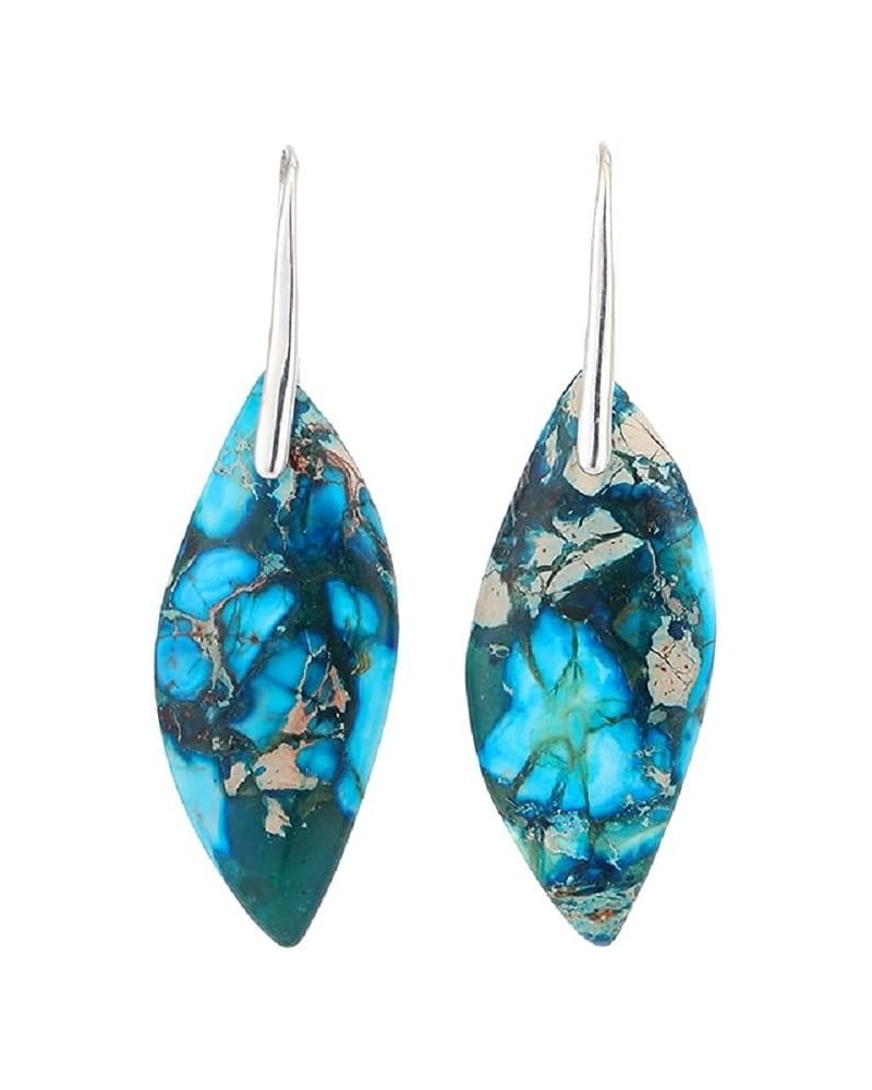 Imperial Jasper Natural Stone Colorful Drop Earrings Leaf Shape Jewelry for Women Girls Blue $8.84 Earrings