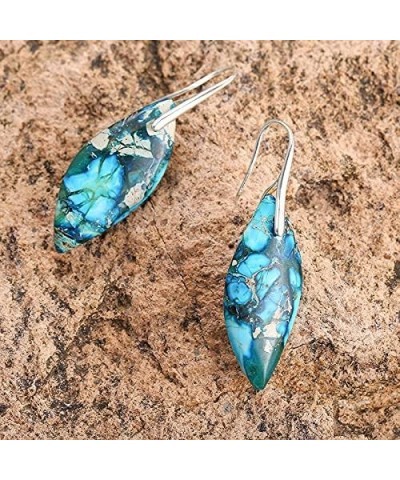 Imperial Jasper Natural Stone Colorful Drop Earrings Leaf Shape Jewelry for Women Girls Blue $8.84 Earrings