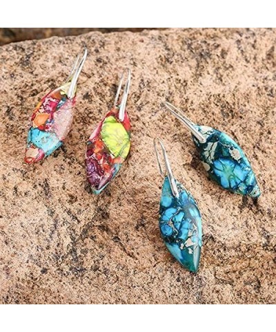 Imperial Jasper Natural Stone Colorful Drop Earrings Leaf Shape Jewelry for Women Girls Blue $8.84 Earrings