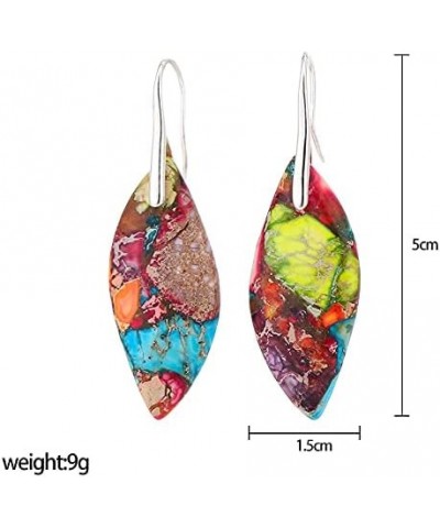 Imperial Jasper Natural Stone Colorful Drop Earrings Leaf Shape Jewelry for Women Girls Blue $8.84 Earrings