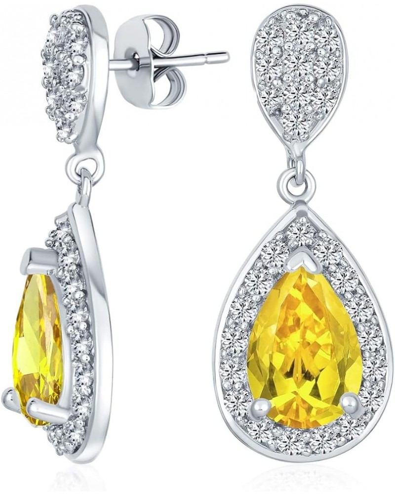 Estate Style Jewelry Bridal Statement Cubic Zirconia Pave AAA CZ Halo Pear Shaped Classic Teardrop Dangle Drop Earrings For W...