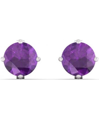 Natural and Certified Round Gemstone Solitaire Petite Earrings in 14K Solid Gold |0.61 Carat Earrings for Women Amethyst 14K ...