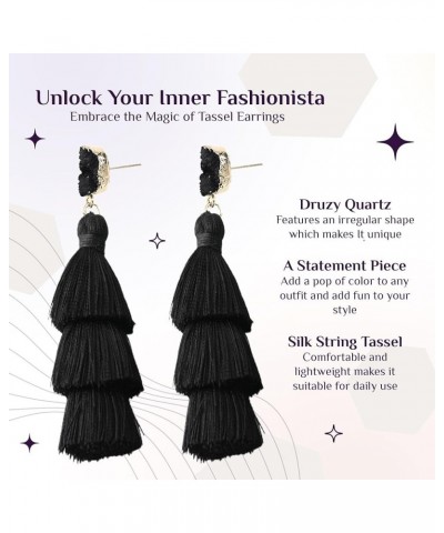 Earrings for Women Dangling, Colorful Layered Tassel Bohemian Drop Earrings Black $8.84 Earrings