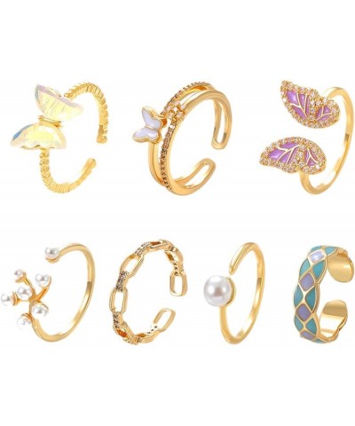 6PCS Knuckle Rings for Women Stackable Rings Sets,Colorful Butterfly Rings Pearl Rings Geometric Rings Flower Rings Finger Mi...