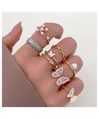 6PCS Knuckle Rings for Women Stackable Rings Sets,Colorful Butterfly Rings Pearl Rings Geometric Rings Flower Rings Finger Mi...