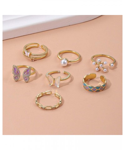 6PCS Knuckle Rings for Women Stackable Rings Sets,Colorful Butterfly Rings Pearl Rings Geometric Rings Flower Rings Finger Mi...