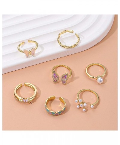 6PCS Knuckle Rings for Women Stackable Rings Sets,Colorful Butterfly Rings Pearl Rings Geometric Rings Flower Rings Finger Mi...