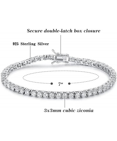 925 Sterling Silver 2-7mm Cubic Zirconia Classic Tennis Bracelet | White Gold Bracelets for Women | Size 6-8.5 inches 3mm-7in...