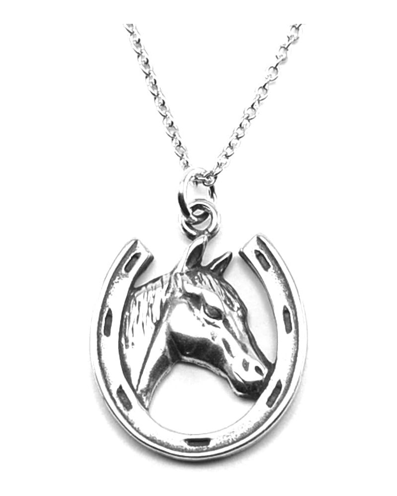 Sterling Silver Lucky Horseshoe Charm Pendant Necklace, 18 Horse in Horseshoe Charm $13.53 Necklaces