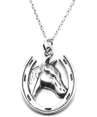 Sterling Silver Lucky Horseshoe Charm Pendant Necklace, 18 Horse in Horseshoe Charm $13.53 Necklaces