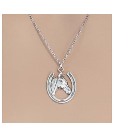 Sterling Silver Lucky Horseshoe Charm Pendant Necklace, 18 Horse in Horseshoe Charm $13.53 Necklaces