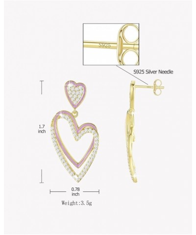 Heart Earrings Silver/Gold Plated 925 Sterling Silver Post Dangle Drop Double Heart-shaped Earrings Dangling Cubic Zirconia J...