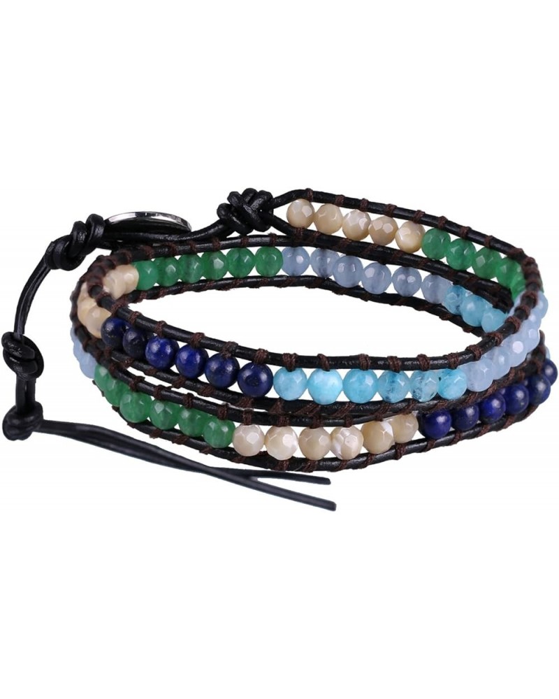 Created Agate Crystal Gems Beads Charm 2 Wrap Bracelets Handmade Natural Leather New Jewelry Colorful $9.90 Bracelets