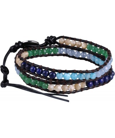 Created Agate Crystal Gems Beads Charm 2 Wrap Bracelets Handmade Natural Leather New Jewelry Colorful $9.90 Bracelets