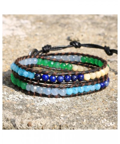 Created Agate Crystal Gems Beads Charm 2 Wrap Bracelets Handmade Natural Leather New Jewelry Colorful $9.90 Bracelets