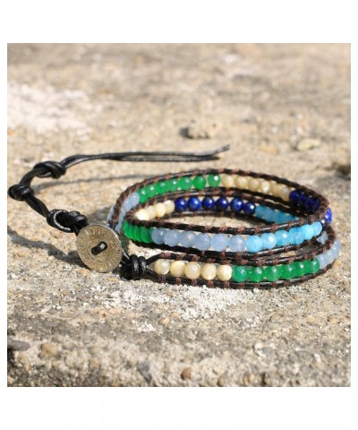 Created Agate Crystal Gems Beads Charm 2 Wrap Bracelets Handmade Natural Leather New Jewelry Colorful $9.90 Bracelets