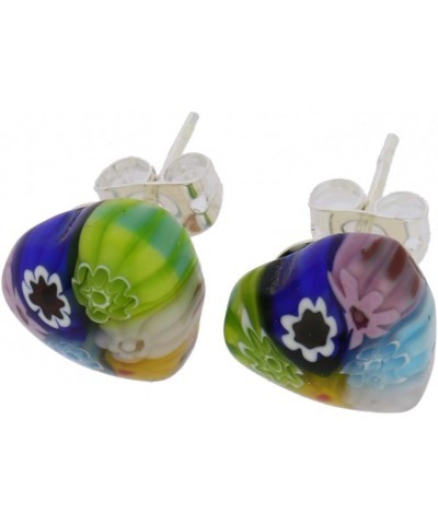 GlassOfVenice Murano Glass Millefiori Heart Stud Earrings $19.33 Earrings