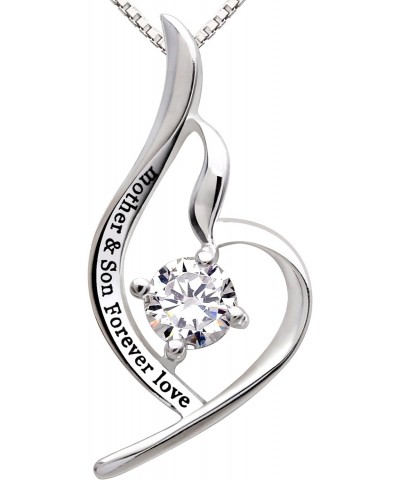 Jewelry Sterling Silver "mother & son forever love" Cubic Zirconia Pendant Necklace $22.78 Necklaces