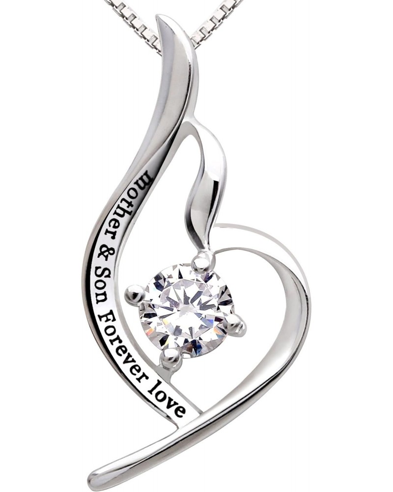 Jewelry Sterling Silver "mother & son forever love" Cubic Zirconia Pendant Necklace $22.78 Necklaces