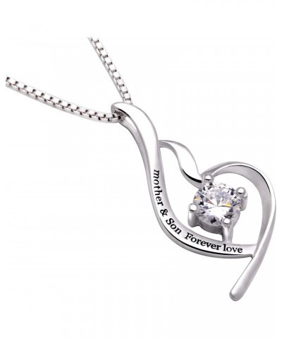 Jewelry Sterling Silver "mother & son forever love" Cubic Zirconia Pendant Necklace $22.78 Necklaces