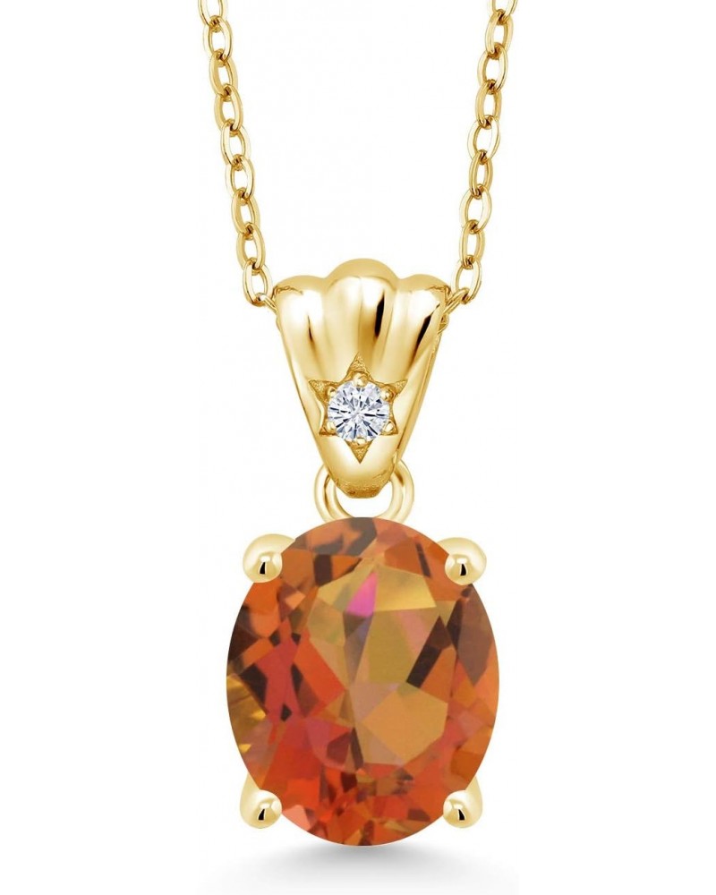 18K Yellow Gold Plated Silver Twilight Orange Mystic Quartz and White Lab Grown Diamond Pendant Necklace For Women (3.64 Cttw...