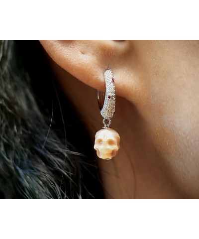 Gothic Skull Pearl Earring - 925 Sterling Silver Drop Earring, Handmade Jewelry,Hypoallergenic For Women and Men, Multiple St...