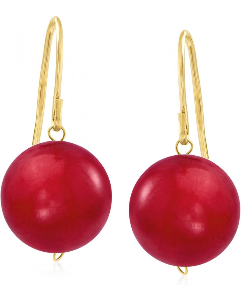 12mm Red Coral Bead Drop Earrings in 14kt Yellow Gold $38.54 Earrings