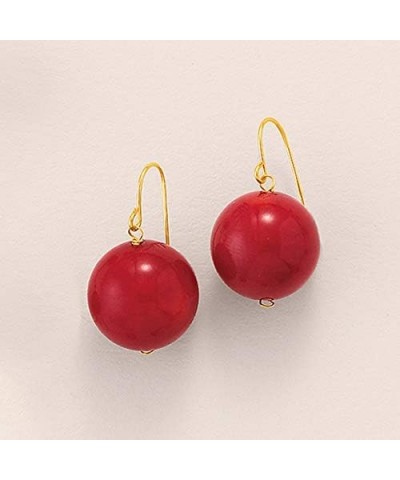 12mm Red Coral Bead Drop Earrings in 14kt Yellow Gold $38.54 Earrings