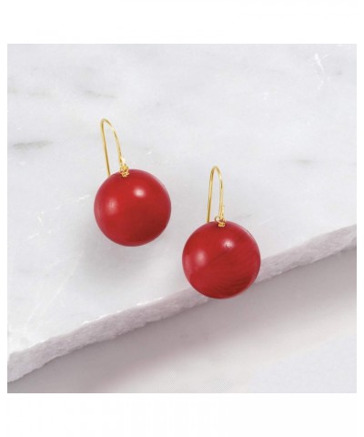 12mm Red Coral Bead Drop Earrings in 14kt Yellow Gold $38.54 Earrings